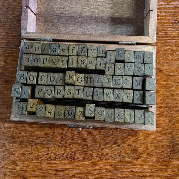 NEW! 70pc Vintage Wood Alphabet & Number Rubber Stamp Set in Rustic Keepsake Box - Picture 8 of 8